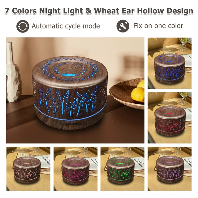 Alt view image 4 of 7 - Diffusers for Essential Oils Large Room 600ml,Essential Oil Diffusers for Home with R/C,Cool Mist Humidifier,7 Colors Lights & 3 Mist Mode Waterless Auto Off for Office