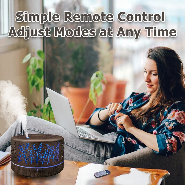 Alt view image 7 of 7 - Diffusers for Essential Oils Large Room 600ml,Essential Oil Diffusers for Home with R/C,Cool Mist Humidifier,7 Colors Lights & 3 Mist Mode Waterless Auto Off for Office