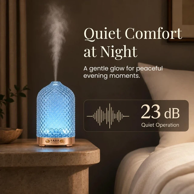 Alt view image 5 of 7 - Essential Oil Diffuser for Home, 120ML Dimond Glass | 7 Color Lights, Quiet Aromatheray Diffuser, Timer & Auto-Shut-Off for Bedroom & Living Room, Home Decor and Gift for Women