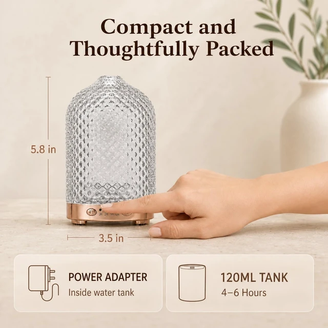 Alt view image 4 of 7 - Essential Oil Diffuser for Home, 120ML Dimond Glass | 7 Color Lights, Quiet Aromatheray Diffuser, Timer & Auto-Shut-Off for Bedroom & Living Room, Home Decor and Gift for Women