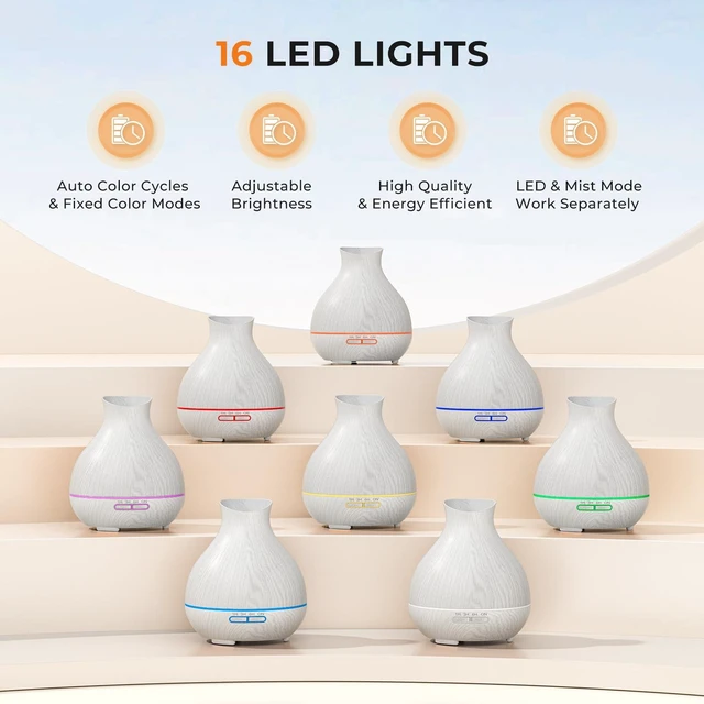 Alt view image 5 of 7 - Aromatherapy Essential Oil Diffuser 550ml 12 Hours White Wood Grain Aroma Diffuser with Timer for Large Room, Home, Baby Bedroom, Waterless Auto Shut-Off, 7 Colors Lights Changing