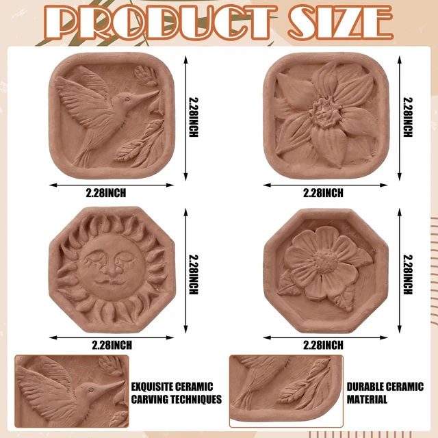 Alt view image 2 of 7 - 4 Pcs Ceramic Passive Diffuser for Essential Oil Non Electric | Stone Aromatherapy Oil Diffuser, Hummingbirds Daisies Sun Lotus Flowers, Office Bathroom Decor, Terracotta Housewarming Gift