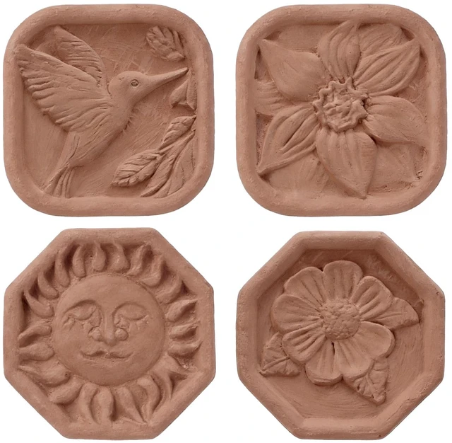 Main image of 4 Pcs Ceramic Passive Diffuser for Essential Oil Non Electric | Stone Aromatherapy Oil Diffuser, Hummingbirds Daisies Sun Lotus Flowers, Office Bathroom Decor, Terracotta Housewarming Gift