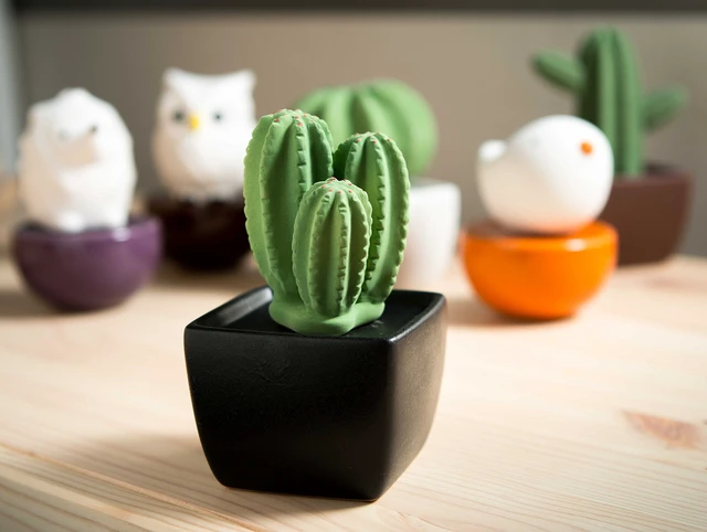 Alt view image 5 of 7 - Tri Cactus, Non-Electric Ceramic Diffusers for Essential Oils and Aromatherapy Fragrance, White Ceramic Diffusers in Car or Desk Office Decor and Small Bathroom at Home, Black Vase
