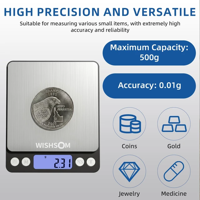 Alt view image 3 of 7 - Professional Jewelry Scale, 500g x 0.01g High Precision Digital Gold Scale, Portable Precious Metal Gram Scale for Jewelers, Pawn Shops, Coin Dealers, Gold & Silver Weighing
