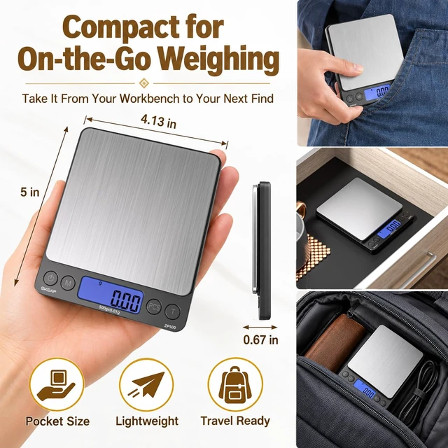 Alt view image 2 of 7 - Digital Jewelry Scale 500g x 0.01g Precision Gold Scale for Jewelers & Collectors, Digital Coin Scale with Backlit LCD, Tare Function Ideal for Gemstones, Bullion & Coins.
