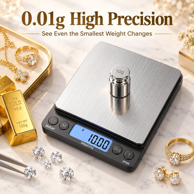 Alt view image 3 of 7 - Digital Jewelry Scale 500g x 0.01g Precision Gold Scale for Jewelers & Collectors, Digital Coin Scale with Backlit LCD, Tare Function Ideal for Gemstones, Bullion & Coins.
