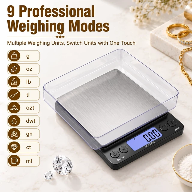Alt view image 4 of 7 - Digital Jewelry Scale 500g x 0.01g Precision Gold Scale for Jewelers & Collectors, Digital Coin Scale with Backlit LCD, Tare Function Ideal for Gemstones, Bullion & Coins.