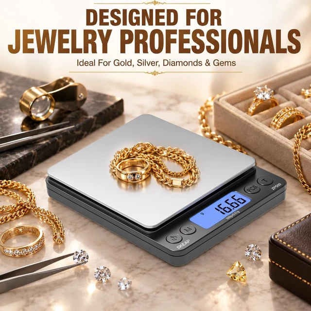 Alt view image 6 of 7 - Digital Jewelry Scale 500g x 0.01g Precision Gold Scale for Jewelers & Collectors, Digital Coin Scale with Backlit LCD, Tare Function Ideal for Gemstones, Bullion & Coins.