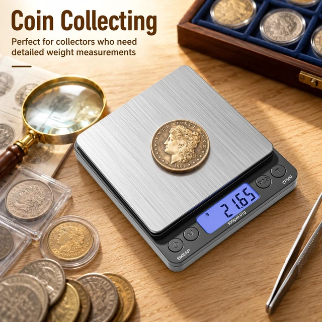 Alt view image 7 of 7 - Digital Jewelry Scale 500g x 0.01g Precision Gold Scale for Jewelers & Collectors, Digital Coin Scale with Backlit LCD, Tare Function Ideal for Gemstones, Bullion & Coins.