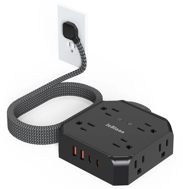 Main image of Power Strip Surge Protector, Multi Plug wall Outlet with 8 AC Outlet 4 USB(2 USB C), 4-Sided 1050J Outlet Extender with 5FT Flat Extension Cord for Home Office Dorm Room Essentials(Black)