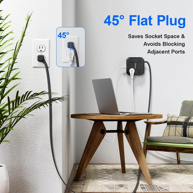Alt view image 6 of 7 - Power Strip Surge Protector, Multi Plug wall Outlet with 8 AC Outlet 4 USB(2 USB C), 4-Sided 1050J Outlet Extender with 5FT Flat Extension Cord for Home Office Dorm Room Essentials(Black)
