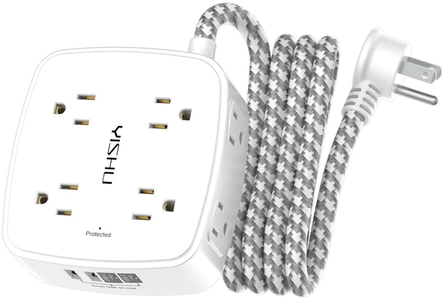 Main image of Surge Protector Power Strip - 8 Outlets with 4 USB (2 USB C) Charging Ports, 6Ft Braided Extension Cord, Flat Plug Multi Plug Outlet Extender Charging Station for Home Office, ETL, White