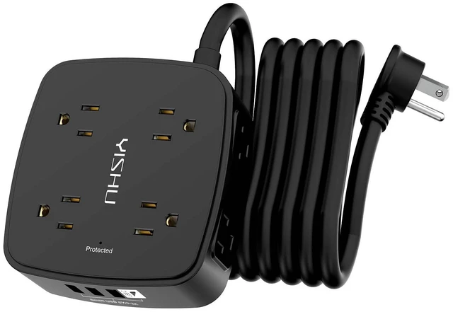 Main image of 10 Ft Surge Protector Power Strip - 8 Widely Outlets with 4 USB Ports, 3 Side Outlet Extender with 10 Feet Extension Cord, Flat Plug, Wall Mount, Desk USB Charging Station, ETL, Black