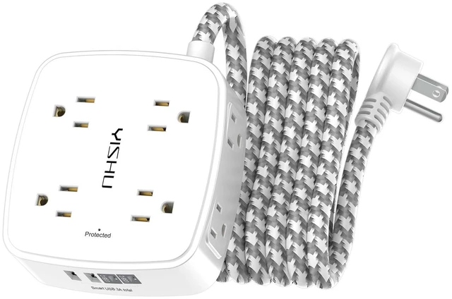 Main image of Surge Protector Power Strip - 8 Outlets with 4 USB (2 USB C) Charging Ports, 10Ft Braided Extension Cord, Flat Plug Multi Plug Outlet Extender Charging Station for Home Office, ETL, White