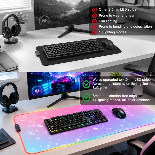 Alt view image 4 of 7 - RGB LED Gaming Mouse Pad, Desk Pad, Large Mouse Pad for Desk, Computer Mat | , Keyboard Mat, Mouse Pads for Desk, 14 Light Modes, Gaming Mouse Pad, Computer Mats for Desktop, 31.5×11.8 Inch