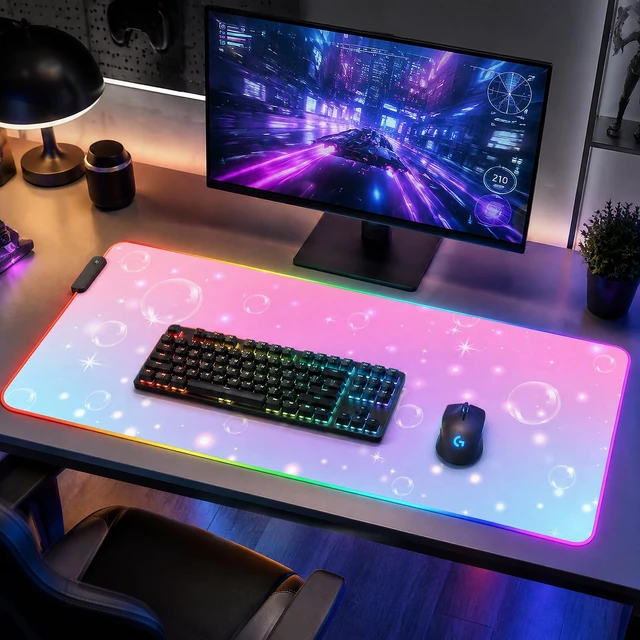 Alt view image 7 of 7 - RGB LED Gaming Mouse Pad, Desk Pad, Large Mouse Pad for Desk, Computer Mat | , Keyboard Mat, Mouse Pads for Desk, 14 Light Modes, Gaming Mouse Pad, Computer Mats for Desktop, 31.5×11.8 Inch