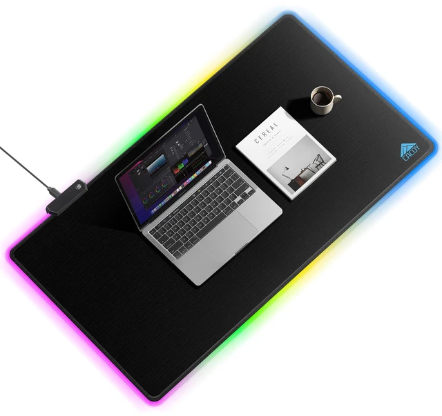 Main image of Po 40"x20" PoweGaming Mouse Pad, XXL Large LED Computer Mouse Mat, Black | Extended PoweDesk Mat with Textured Surface,9 Lighting Modes,Stitched Edges,Non-Slip Rubber Base Power Co Optimized for Gamer