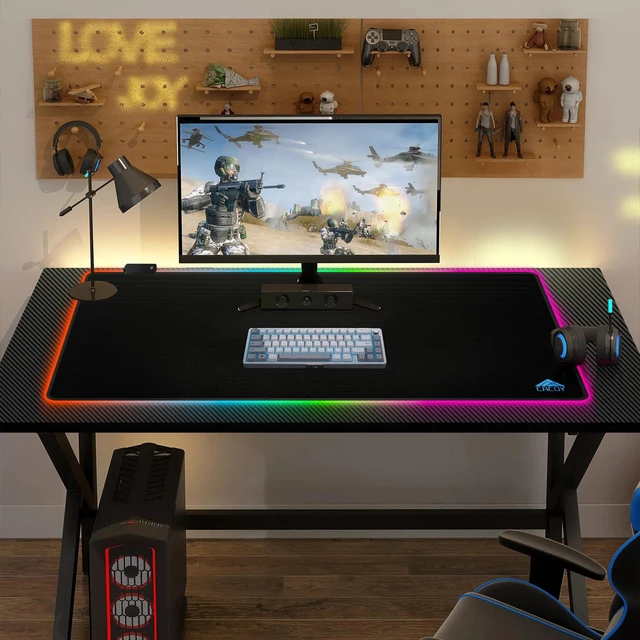Alt view image 2 of 7 - Po 40"x20" PoweGaming Mouse Pad, XXL Large LED Computer Mouse Mat, Black | Extended PoweDesk Mat with Textured Surface,9 Lighting Modes,Stitched Edges,Non-Slip Rubber Base Power Co Optimized for Gamer