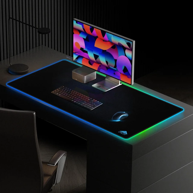 Alt view image 5 of 7 - Po 40"x20" PoweGaming Mouse Pad, XXL Large LED Computer Mouse Mat, Black | Extended PoweDesk Mat with Textured Surface,9 Lighting Modes,Stitched Edges,Non-Slip Rubber Base Power Co Optimized for Gamer
