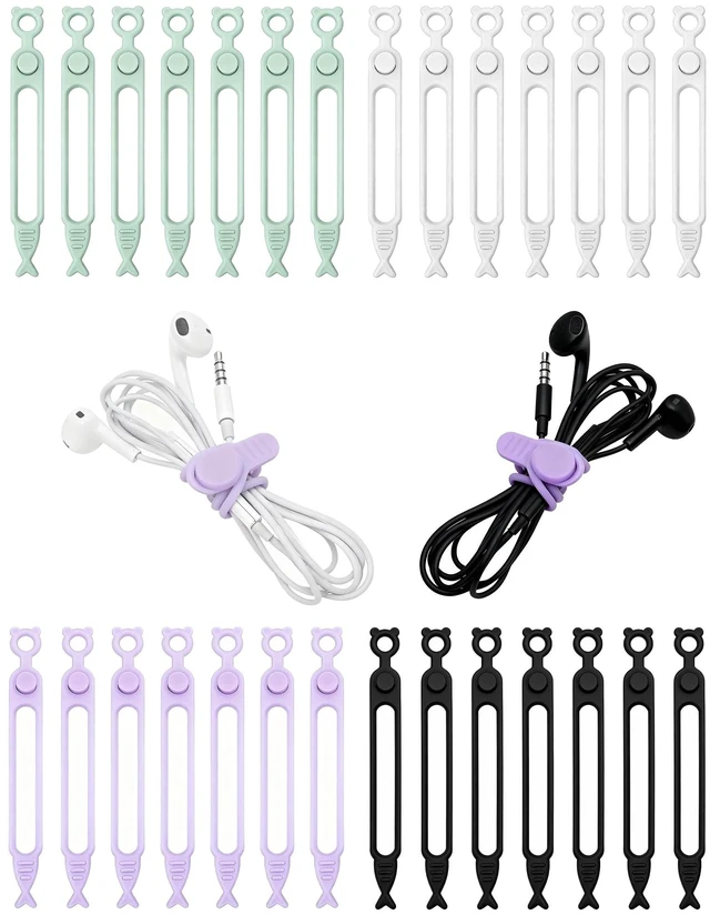 Main image of 28 Pcs Silicone Cable Ties Reusable, Cable Cord Organizer Straps | 4 Color Cable Straps for Charging Wire, Computer Cords