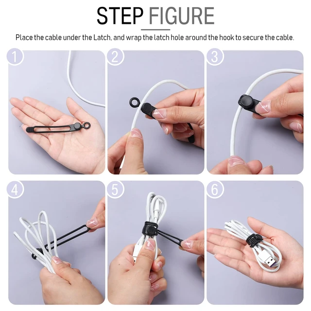 Alt view image 5 of 7 - 40 Pcs Silicone Cable Ties, 4.17 Inch, Black, White | Reusable Cord Organizers, Adjustable Cable Management Ties, for Earphones, Chargers, PC Wires, Office Desk Home Travel
