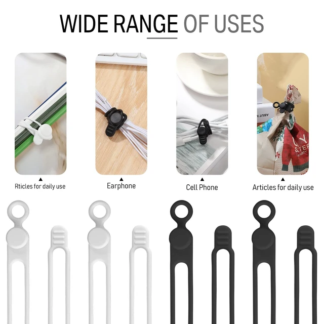 Alt view image 6 of 7 - 40 Pcs Silicone Cable Ties, 4.17 Inch, Black, White | Reusable Cord Organizers, Adjustable Cable Management Ties, for Earphones, Chargers, PC Wires, Office Desk Home Travel