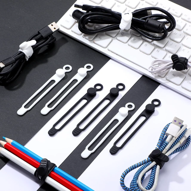 Alt view image 7 of 7 - 40 Pcs Silicone Cable Ties, 4.17 Inch, Black, White | Reusable Cord Organizers, Adjustable Cable Management Ties, for Earphones, Chargers, PC Wires, Office Desk Home Travel