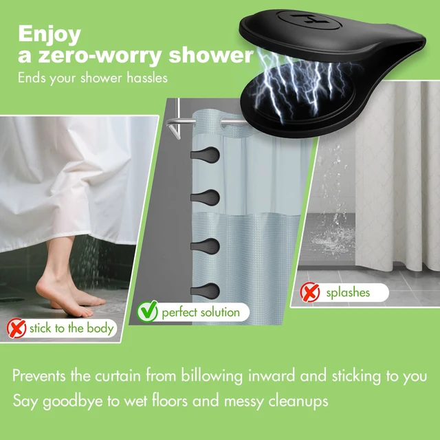 Alt view image 3 of 7 - 4-Pack Magnetic Silicone Shower Curtain Clips, Keep Liner Closed, Black | Keeps curtain tight to wall, reduces splash, one-hand magnetic snap, built-in strong magnet, no-drill adhesive backing