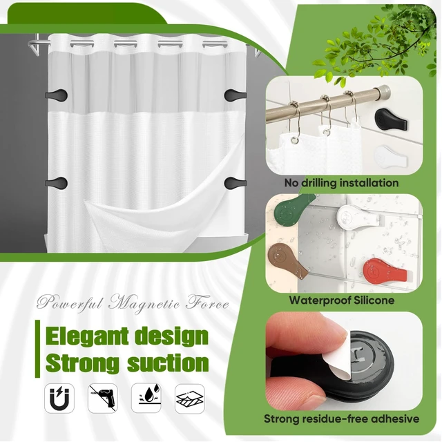 Alt view image 4 of 7 - 4-Pack Magnetic Silicone Shower Curtain Clips, Keep Liner Closed, Black | Keeps curtain tight to wall, reduces splash, one-hand magnetic snap, built-in strong magnet, no-drill adhesive backing