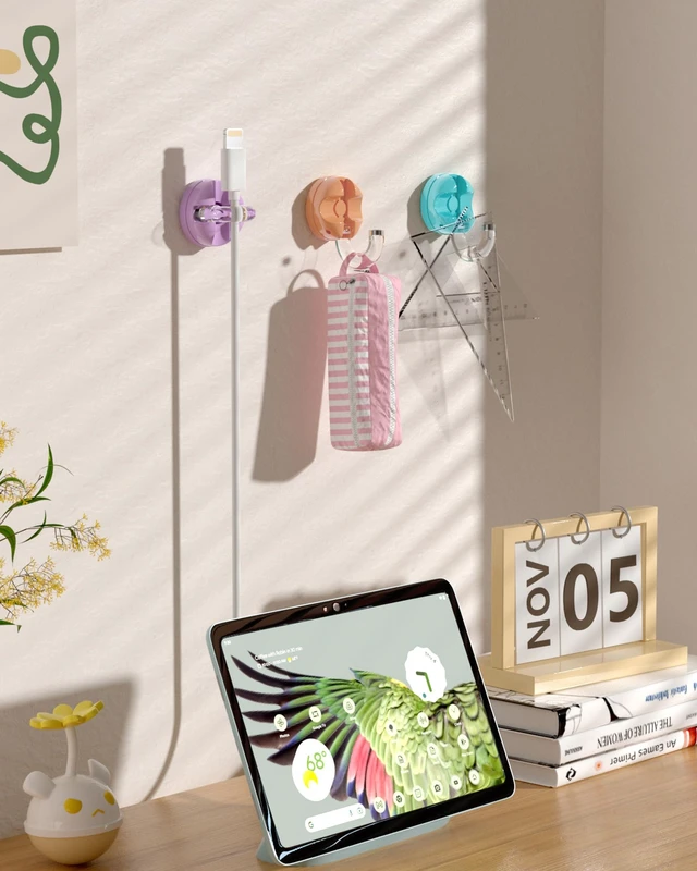 Alt view image 4 of 7 - Rotatable Magnetic Cable Clips, Smooth Adjustable Cord Holder, Under Desk Cable Management, Adhesive Charging Wire Holder Keeper Organizer for Office Nightstand Wall (6-Pack Purple-Orange-Cyan)