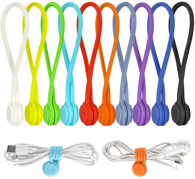 Main image of 10 Pcs Reusable Magnetic Cable Ties, 4.3 Inch Magnetic Cord Organizer, Silicone Cord Ties with Strong Magnet for Office, School, Home, Book Markers, Fridge Magnets