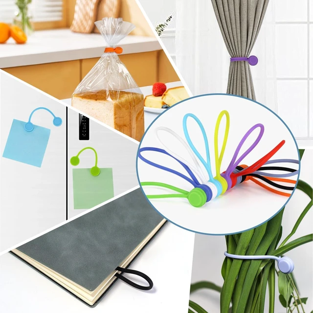 Alt view image 5 of 7 - 10 Pcs Reusable Magnetic Cable Ties, 4.3 Inch Magnetic Cord Organizer, Silicone Cord Ties with Strong Magnet for Office, School, Home, Book Markers, Fridge Magnets