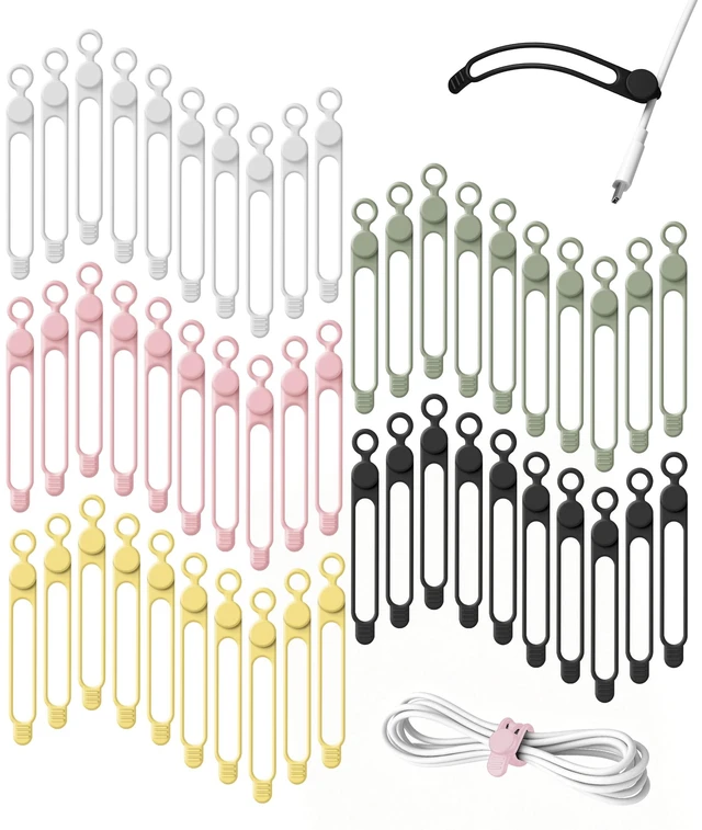 Main image of 50Pcs Silicone Cable Ties, Cord Organizer Cable Management-Multi | Reusable Cord Ties for Electronics, Office Desk Accessories, Home Travel Essentials, Easy to Use, 4.2 Inch-5 Colors