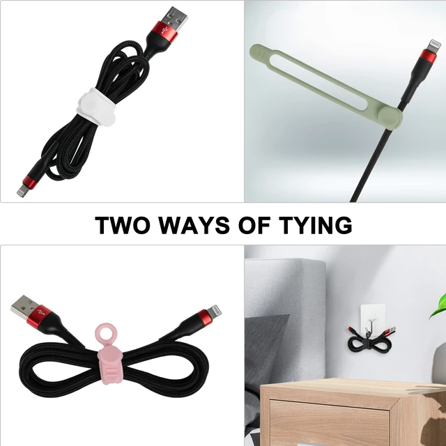 Alt view image 4 of 6 - 50Pcs Silicone Cable Ties, Cord Organizer Cable Management-Multi | Reusable Cord Ties for Electronics, Office Desk Accessories, Home Travel Essentials, Easy to Use, 4.2 Inch-5 Colors