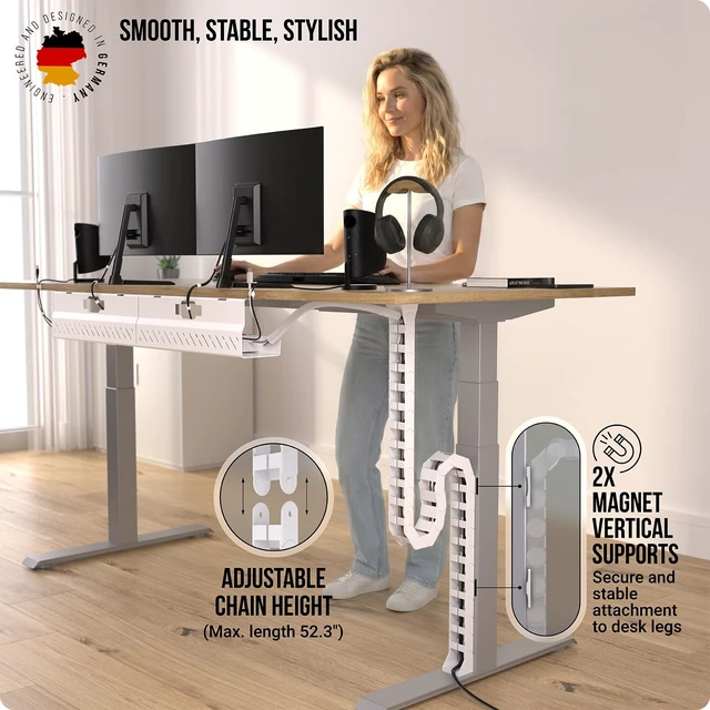 Alt view image 2 of 7 - Under Desk Cable Management Vertebrae - Perfect for Sit Stand Desk - White, 133 cm