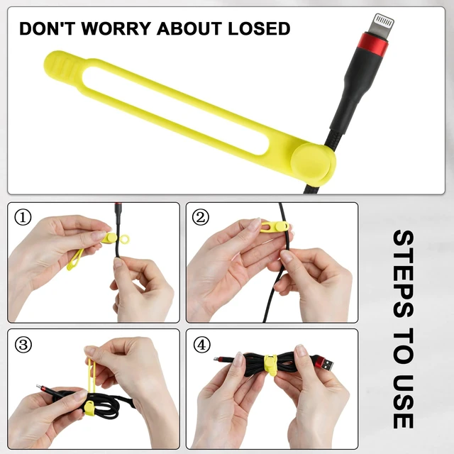 Alt view image 3 of 6 - 50Pcs Silicone Cable Ties, Cord Organizer Cable Management-Multi | Reusable Cord Ties for Electronics, Office Desk Accessories, Home Travel Essentials, Easy to Use, 4.2 Inch-5 Colors