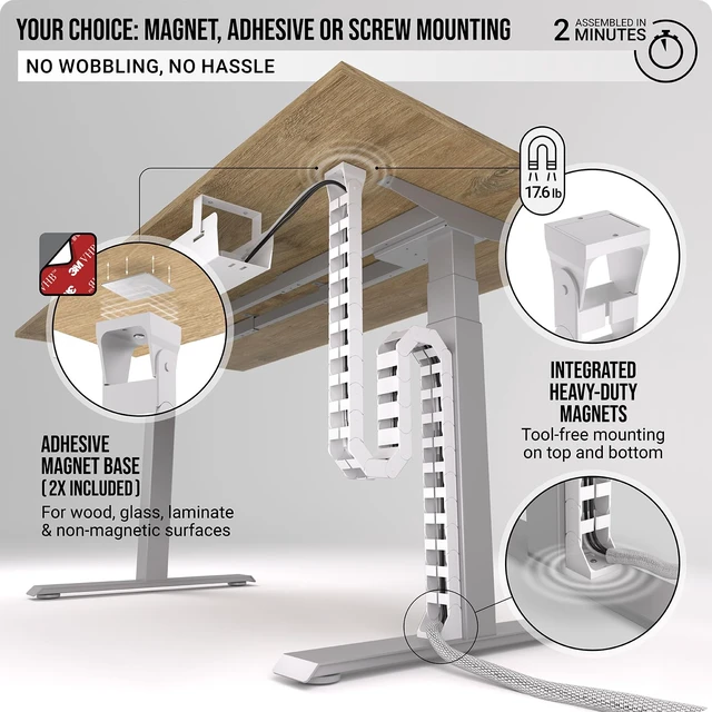 Alt view image 3 of 7 - Under Desk Cable Management Vertebrae - Perfect for Sit Stand Desk - White, 133 cm