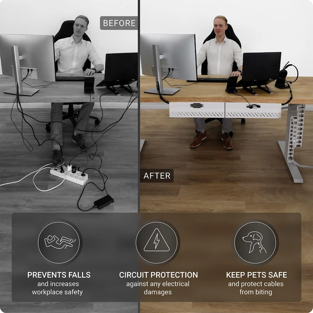Alt view image 6 of 7 - Under Desk Cable Management Vertebrae - Perfect for Sit Stand Desk - White, 133 cm