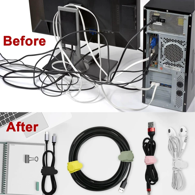 Alt view image 5 of 6 - 50Pcs Silicone Cable Ties, Cord Organizer Cable Management-Multi | Reusable Cord Ties for Electronics, Office Desk Accessories, Home Travel Essentials, Easy to Use, 4.2 Inch-5 Colors