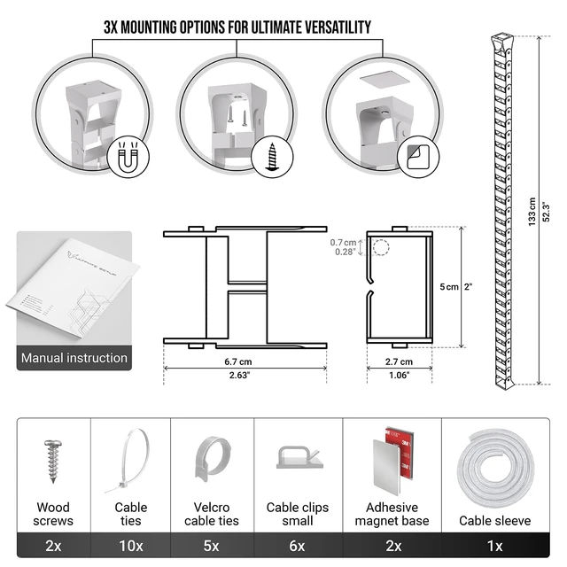 Alt view image 7 of 7 - Under Desk Cable Management Vertebrae - Perfect for Sit Stand Desk - White, 133 cm