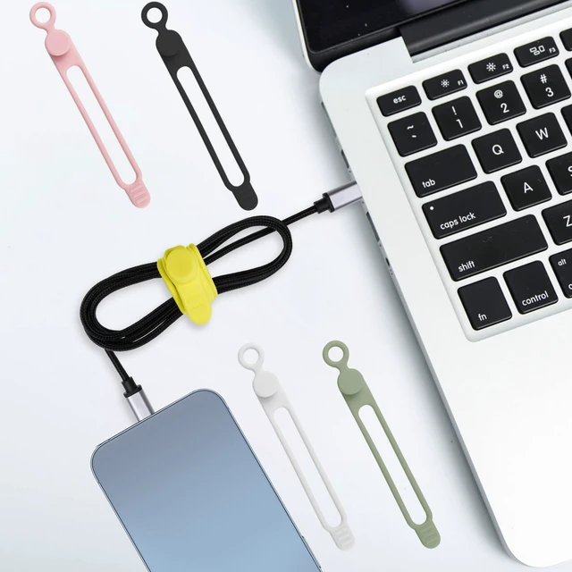 Alt view image 6 of 6 - 50Pcs Silicone Cable Ties, Cord Organizer Cable Management-Multi | Reusable Cord Ties for Electronics, Office Desk Accessories, Home Travel Essentials, Easy to Use, 4.2 Inch-5 Colors
