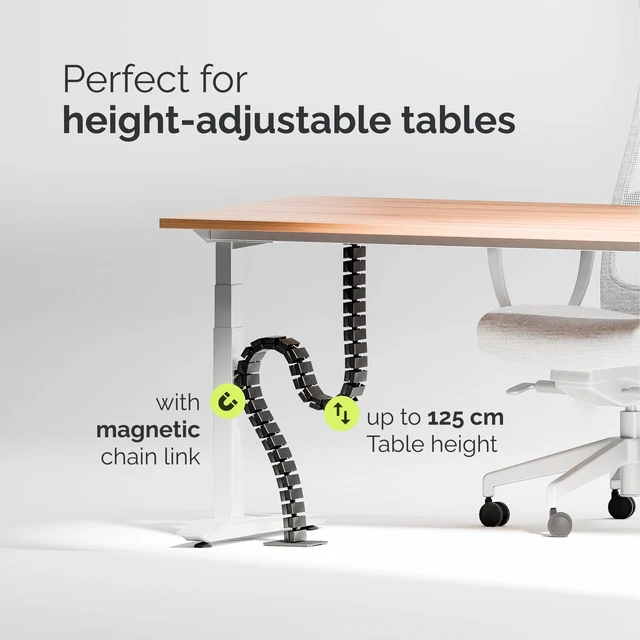 Alt view image 2 of 7 - Under Desk Cable Organizer, 49in - Black, with Magnet | Sturdy, flexible cable spine with a steel base and non-slip pads keeps cords tidy on height-adjustable or fixed desks.