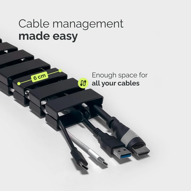 Alt view image 3 of 7 - Under Desk Cable Organizer, 49in - Black, with Magnet | Sturdy, flexible cable spine with a steel base and non-slip pads keeps cords tidy on height-adjustable or fixed desks.
