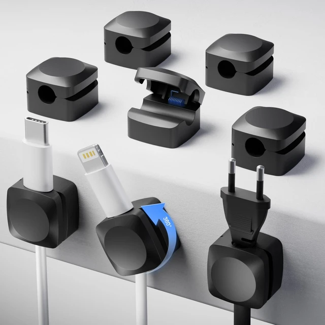Main image of Rotatable Cord Organizer, Strong Adhesive Spring Cable Clips | Enhanced Cable Organizer Cord Clips, Desk Cord Holder for Nightstand, Office Accessories and Car (8*Black)