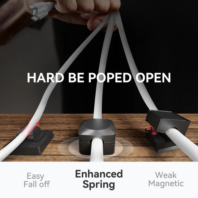 Alt view image 5 of 7 - Rotatable Cord Organizer, Strong Adhesive Spring Cable Clips | Enhanced Cable Organizer Cord Clips, Desk Cord Holder for Nightstand, Office Accessories and Car (8*Black)