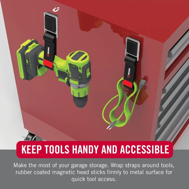 Alt view image 3 of 7 - Magnetic Storage Strap, Holds 15lbs, Large 24 in x 1 in | Magnetic Hooks with Straps, Gifts for Men, Reusable Cord, Hose & Tool Organizer for Metal Surfaces in Garage, Workshop, RV