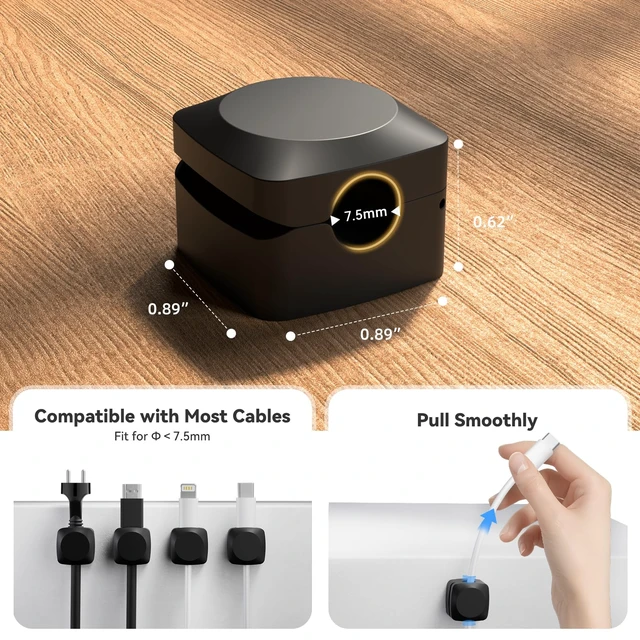 Alt view image 6 of 7 - Rotatable Cord Organizer, Strong Adhesive Spring Cable Clips | Enhanced Cable Organizer Cord Clips, Desk Cord Holder for Nightstand, Office Accessories and Car (8*Black)