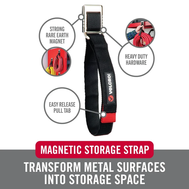 Alt view image 2 of 7 - Magnetic Storage Strap, Holds 15lbs, Large 24 in x 1 in | Magnetic Hooks with Straps, Gifts for Men, Reusable Cord, Hose & Tool Organizer for Metal Surfaces in Garage, Workshop, RV