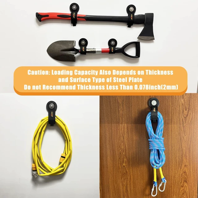 Alt view image 6 of 7 - Heavy Duty Magnetic Hook, Magnetic Tool Holder, Magnetic Garage Hooks, Extension Cord Strap for Cable, Rope, Wire Storage in Garage,Workshop,RV,Pick-up(Dia.2.59" Magnet * 4Pcs)